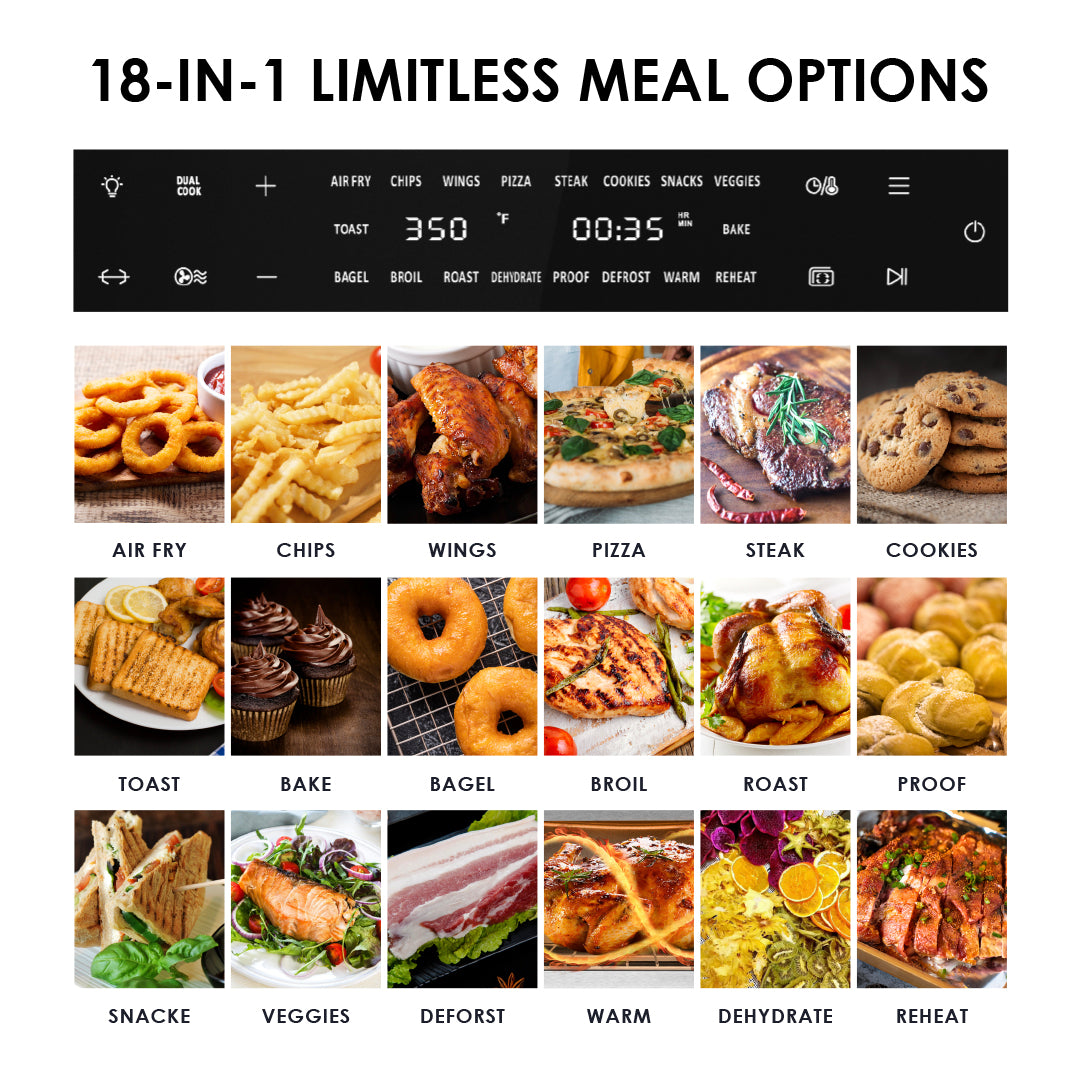 Air Fryer Toaster Oven Combo, 1800W, 32QT Large Capacity, 18-in-1 Smart Air Fryer Oven, 6 Accessories Included