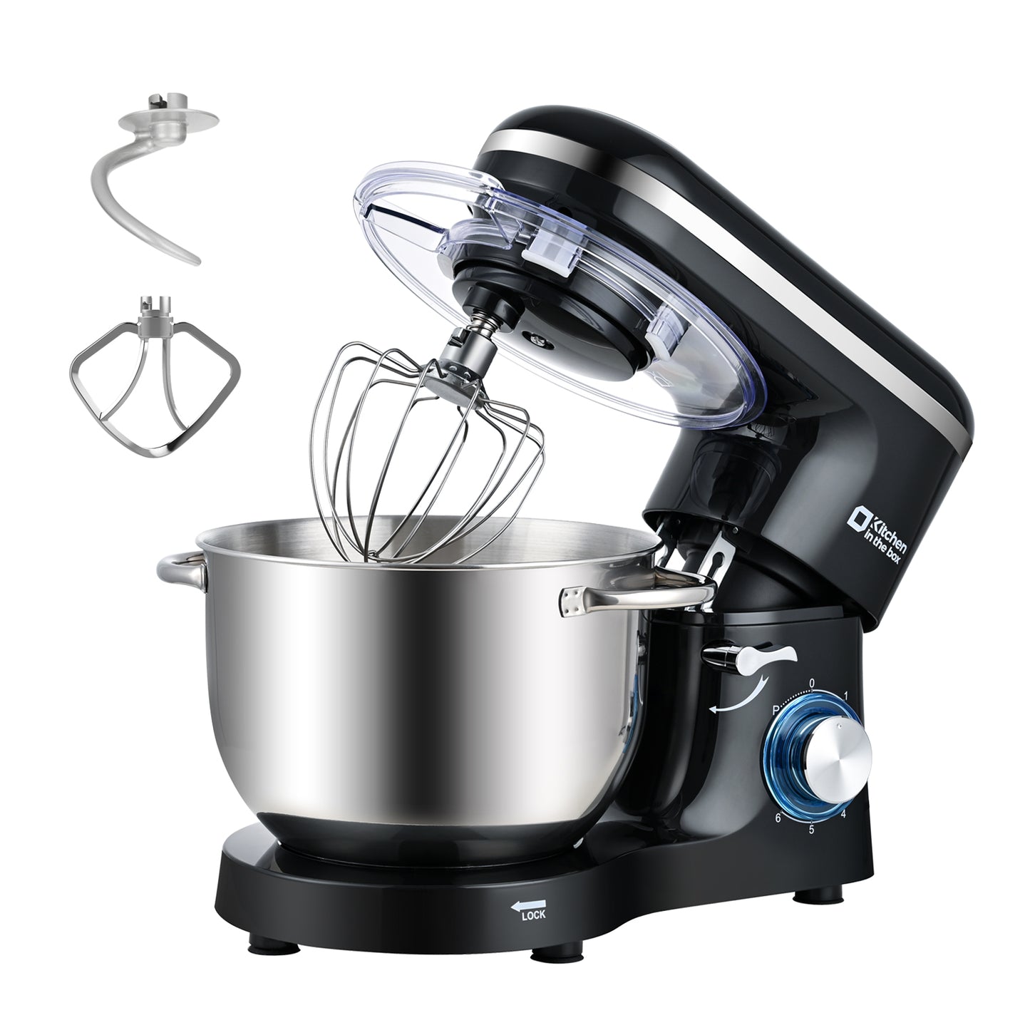 Black tilt-head stand mixer, 6.5-quart electric kitchen mixer with stainless steel bowl, 660W power and 8-speed settings