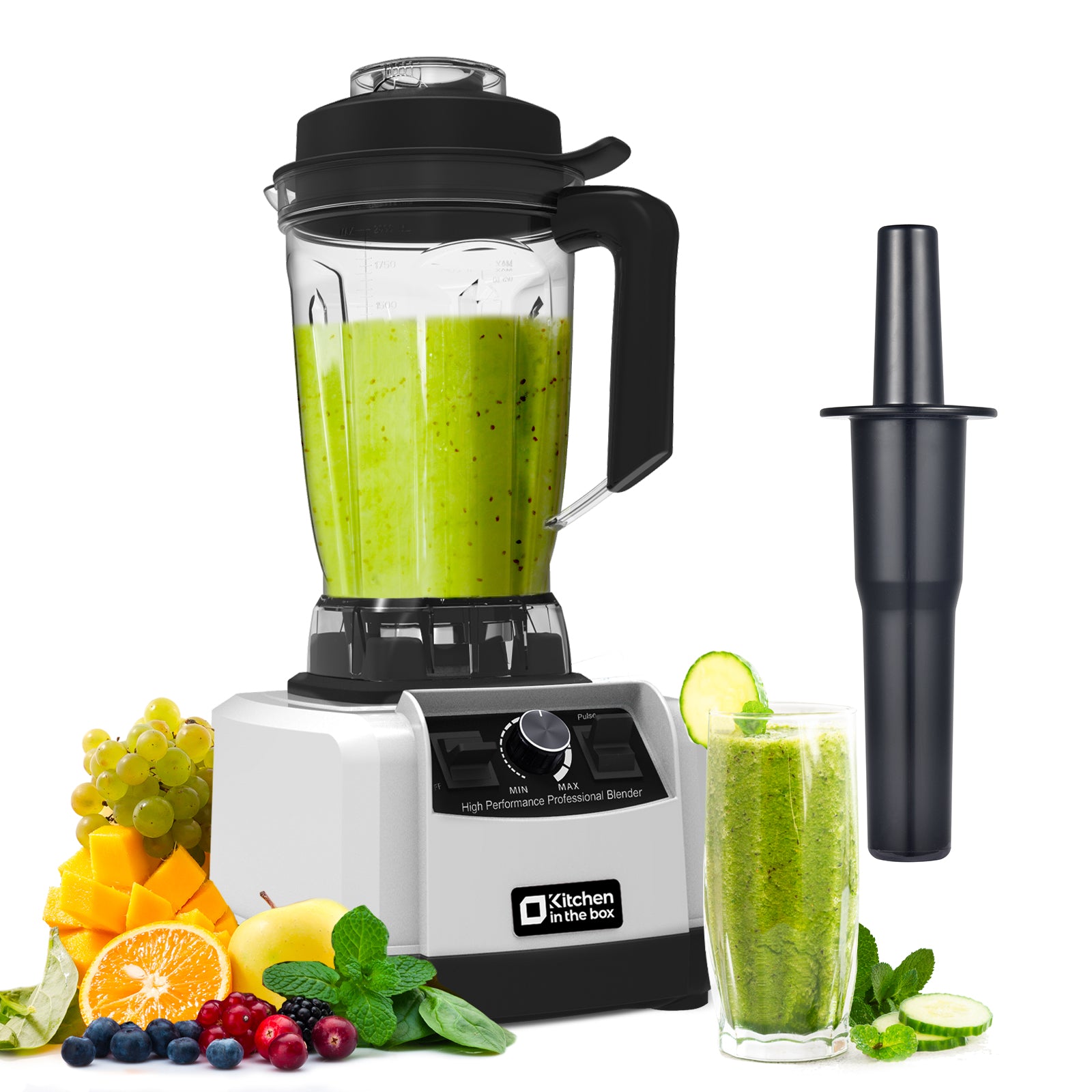 Silver professional countertop blender, 1450W power, 68oz capacity, BPA-free, for smoothies, ice crushing, and milkshakes