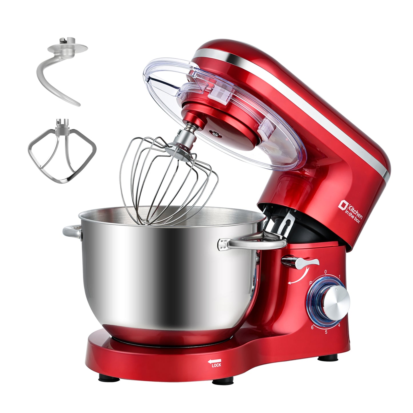 Red tilt-head stand mixer, 6.5-quart electric kitchen mixer with stainless steel bowl, 660W power and 8-speed settings