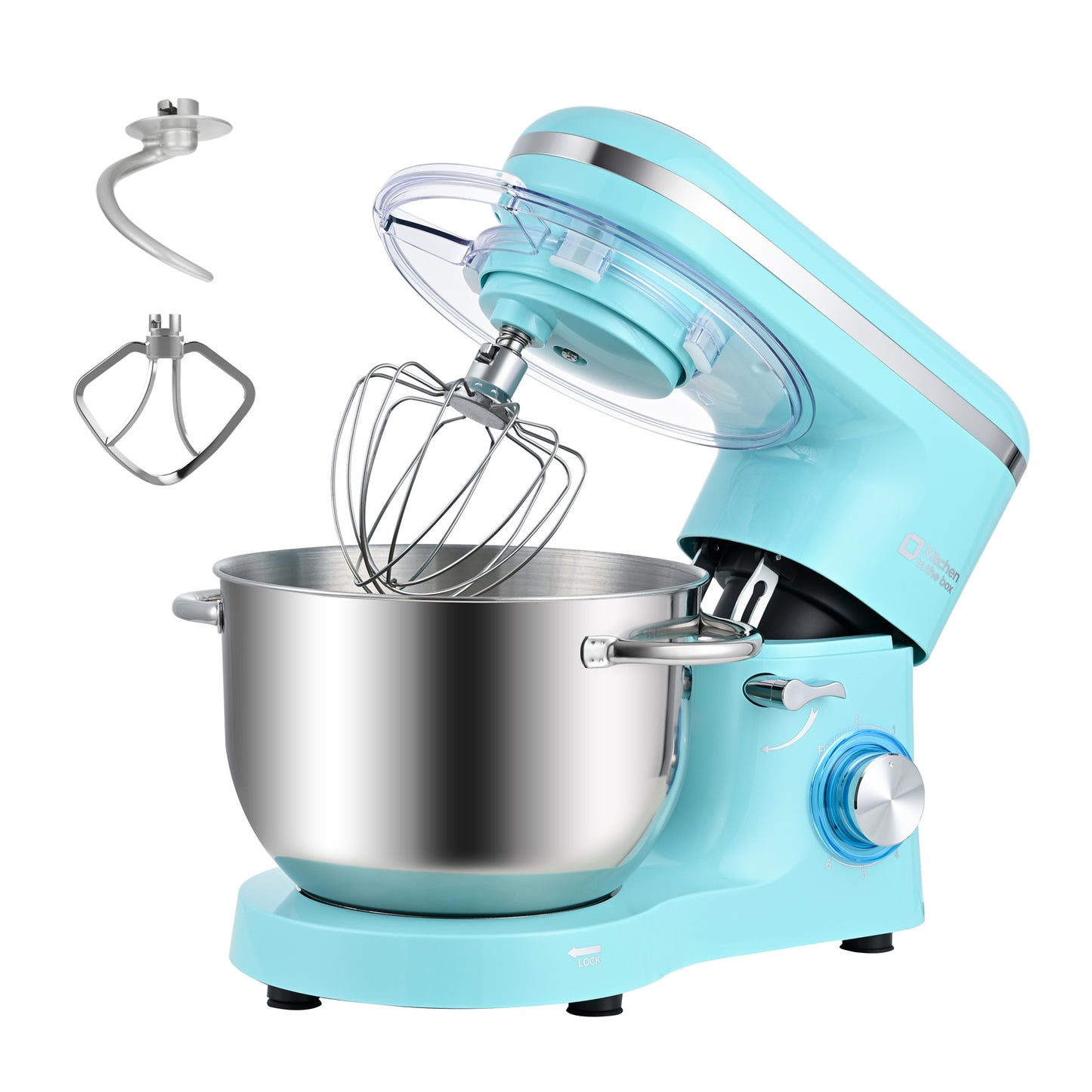Blue tilt-head stand mixer, 6.5-quart electric kitchen mixer with stainless steel bowl, 660W power and 8-speed settings