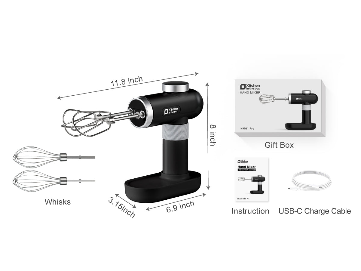 Cordless Hand Held Mixer, 6-Speed, USB-C Charging, Includes Whisks & Beaters, Knob Adjust & Digital Display, Refurbished