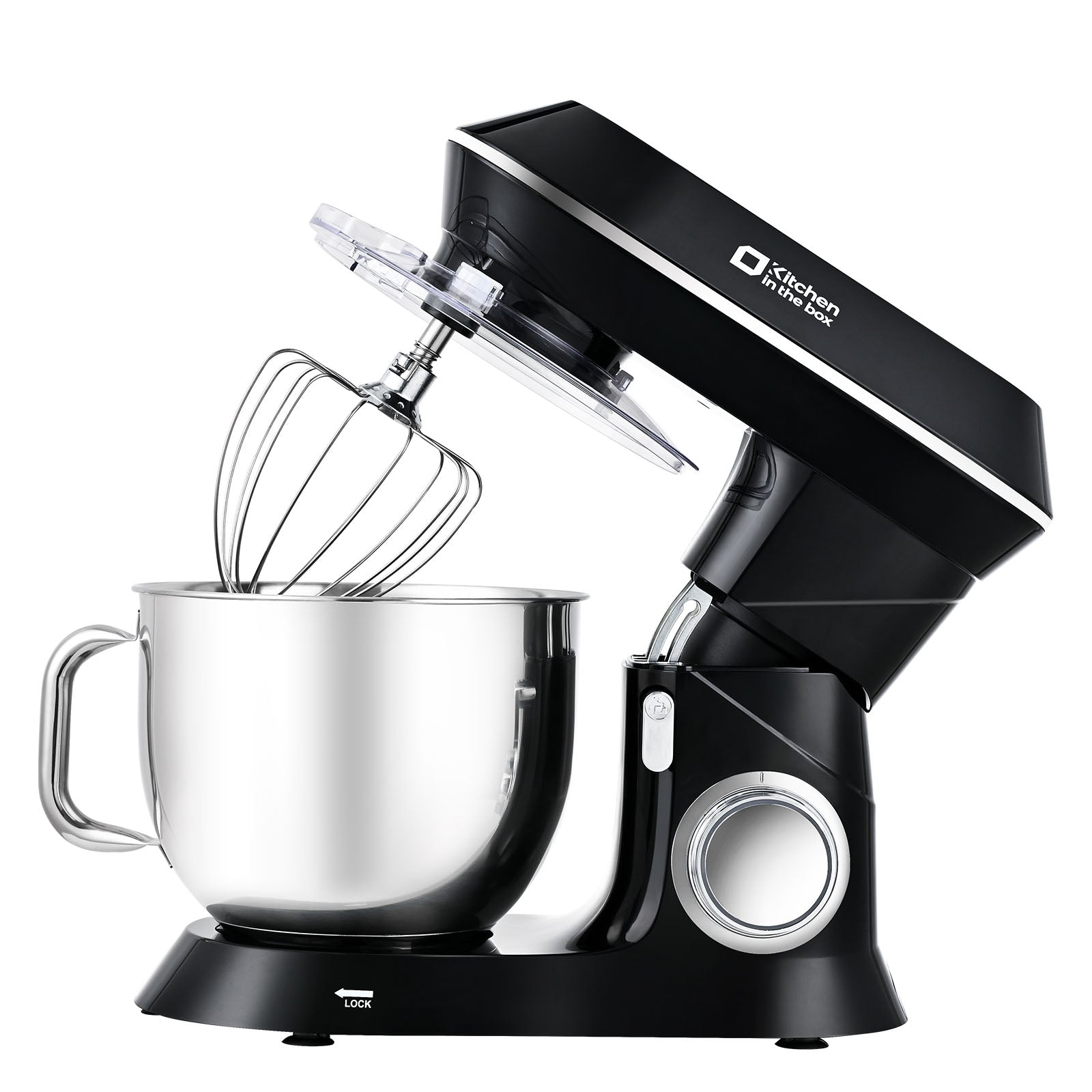 Black 900W 7.5-quart kitchen electric mixer, 6-speed tilt-head food mixer for baking with dough hook, wire whip, and beater