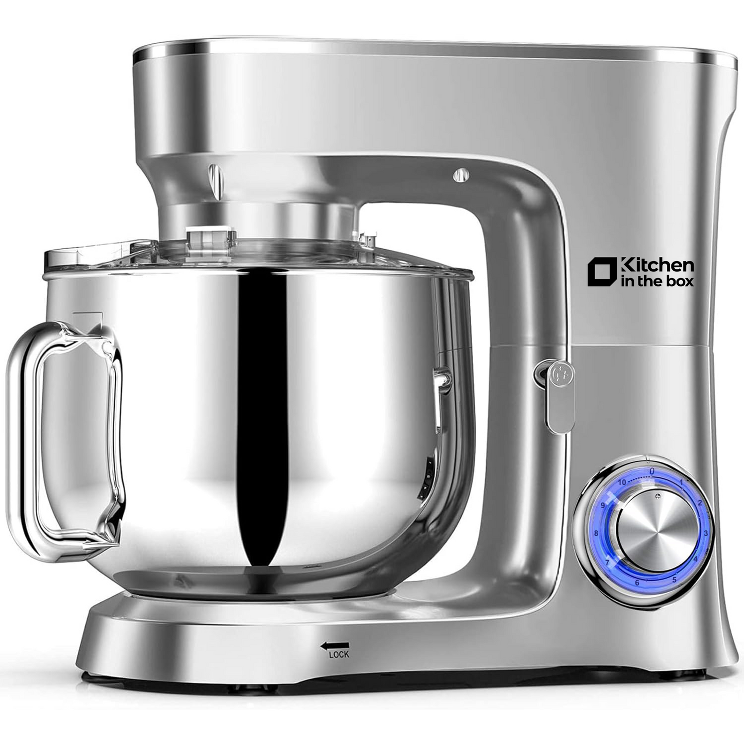 Silver 900W 8.5-quart kitchen electric mixer, 10-speed tilt-head food mixer with dough hook, wire whip, flat beater, and splash guard