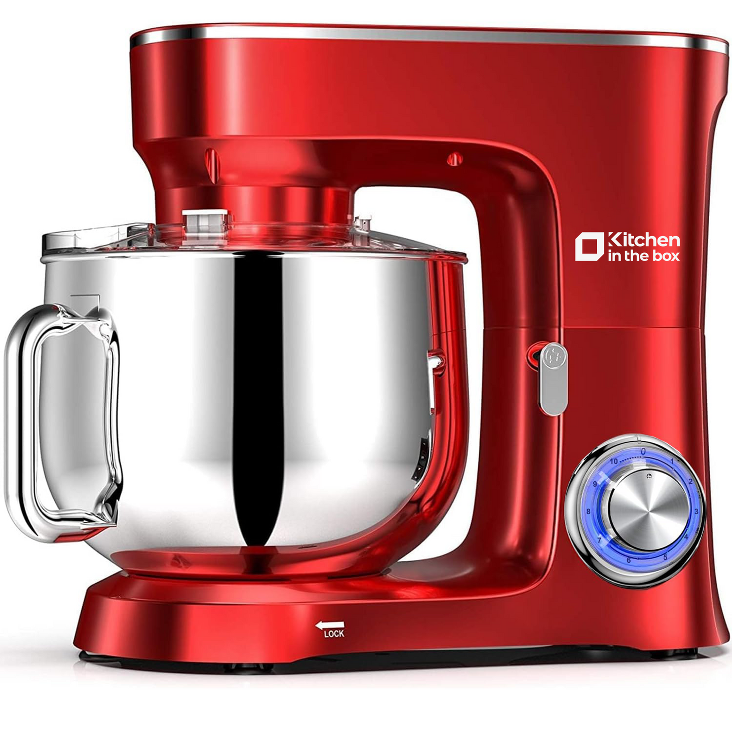 Red 900W 8.5-quart kitchen electric mixer, 10-speed tilt-head food mixer with dough hook, wire whip, flat beater, and splash guard
