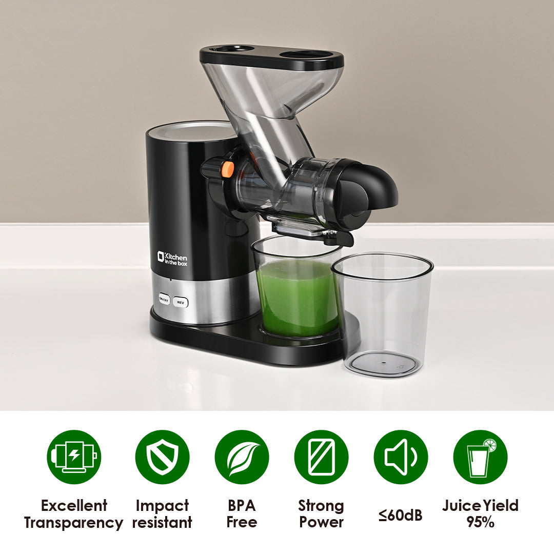 120V Compact Cold Press Juicer Machine, Dual Feed Chute, Quiet DC Motor (<60dB), BPA-Free