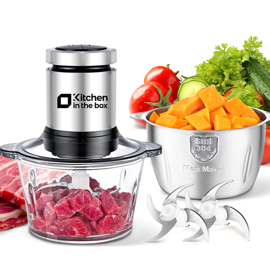 Electric Food Processor, 2-Bowl (8 Cup + 8 Cup) Design, 400W Small Food Chopper with Container, Meat Grinder, Black