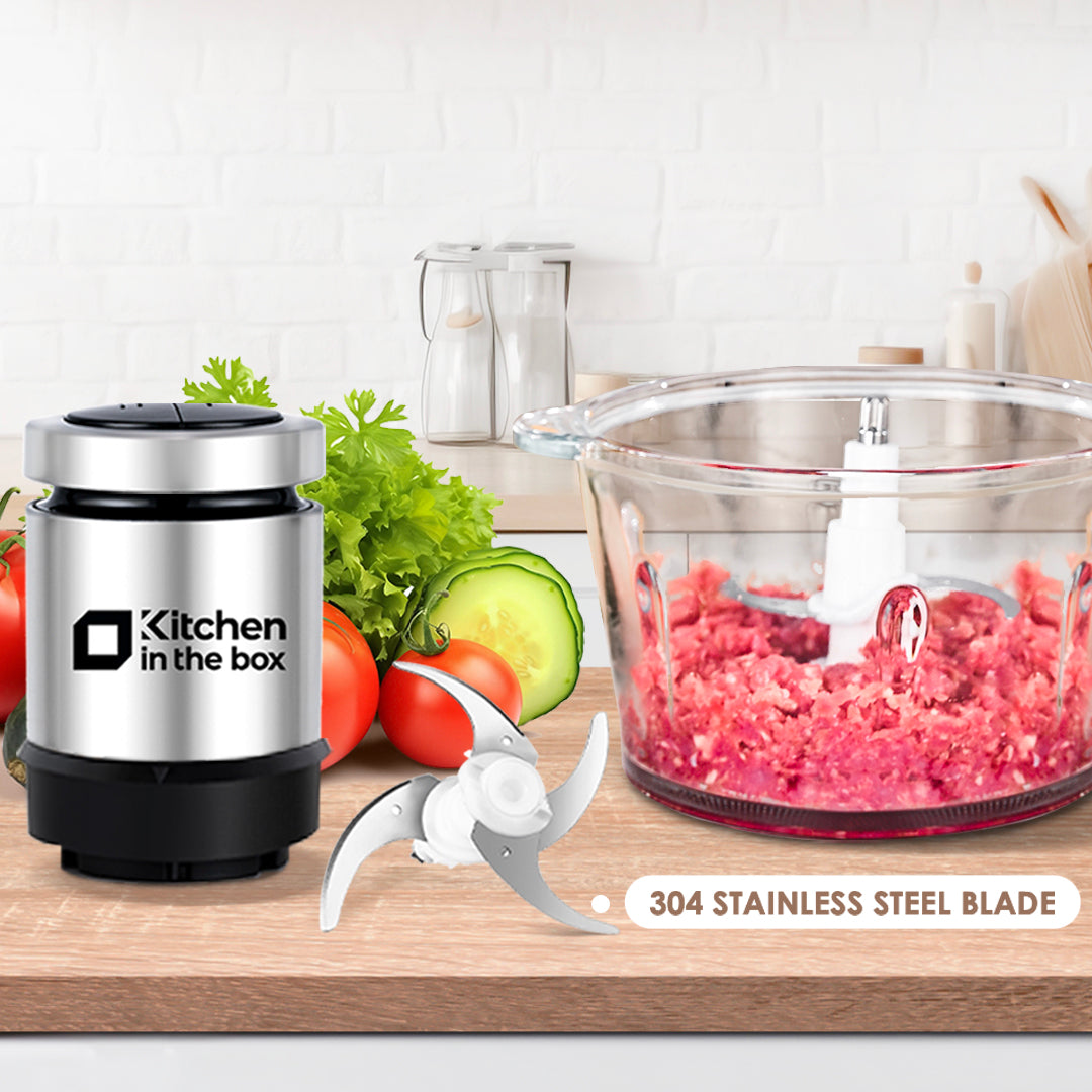 Electric Food Processor, 2-Bowl (8 Cup + 8 Cup) Design, 400W Small Food Chopper with Container, Meat Grinder, Black