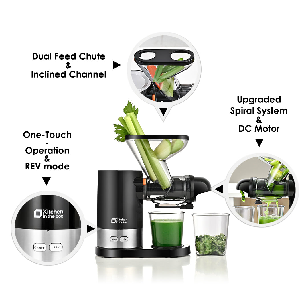120V Compact Cold Press Juicer Machine, Dual Feed Chute, Quiet DC Motor (<60dB), BPA-Free