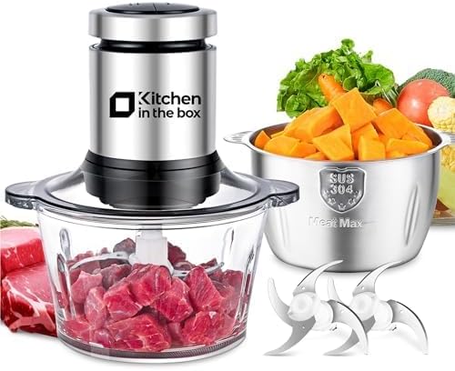 Electric Food Processor, 2-Bowl (8 Cup + 8 Cup) Design, 400W Small Food Chopper with Container, Meat Grinder, Black