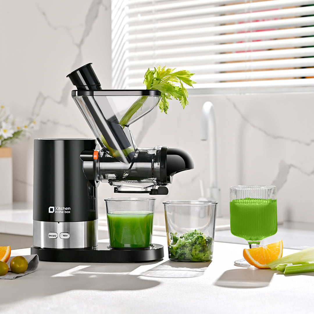 120V Compact Cold Press Juicer Machine, Dual Feed Chute, Quiet DC Motor (<60dB), BPA-Free