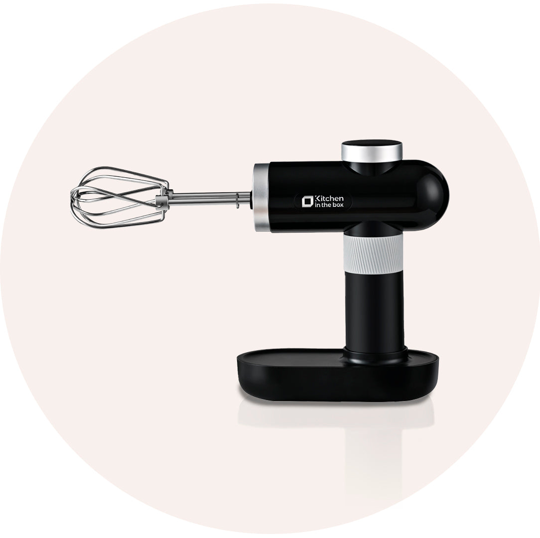 Cordless hand held mixer, 6-speed with USB-C charging, includes whisks and beaters, knob adjust and digital display