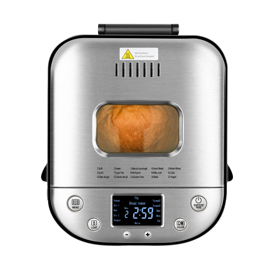 Bread Maker Machine, 15-in-1 Automatic Functions, 2lb Capacity, LCD Screen
