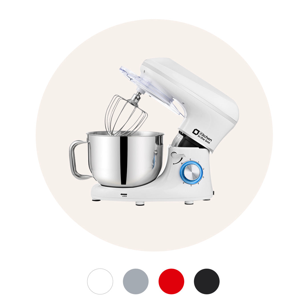 6.5-quart 660W electric kitchen mixer, 6-speed tilt-head food mixer with dough hook, wire whip, and beater, dishwasher safe
