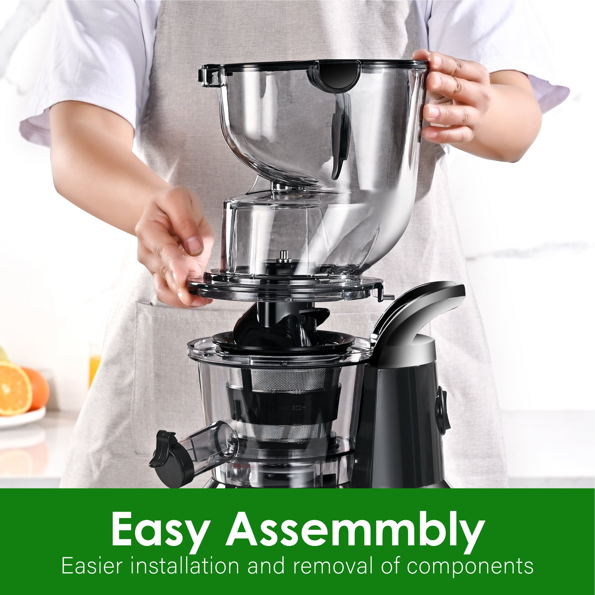 Cold Press Juicer, 83mm Wide Chute for Whole Fruits, BPA-Free, High Juice Yield, Slow Masticating, Easy to Clean