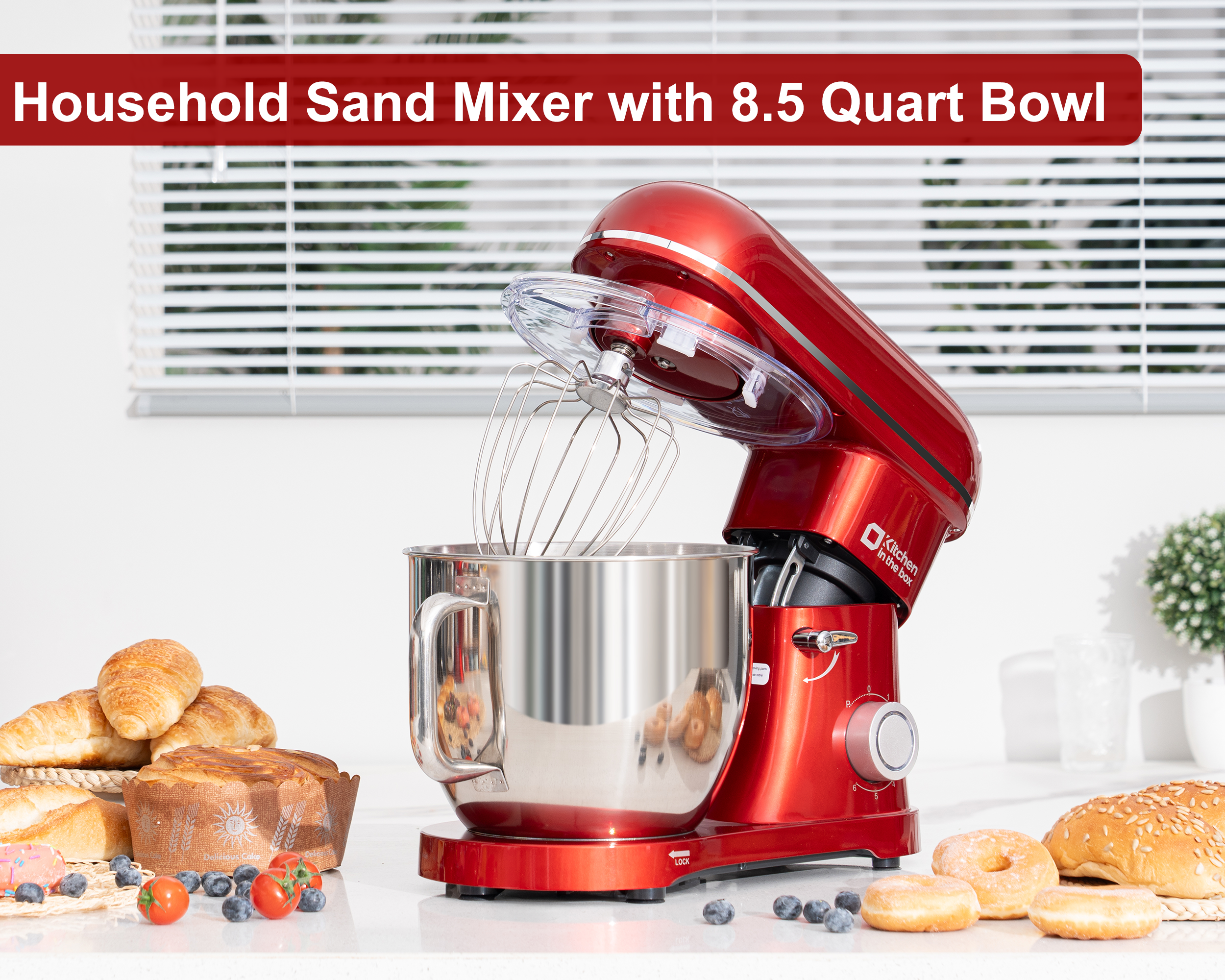 8.5QT Electric Stand Mixer, 900W Power, 6-Speed, Includes Egg Whisk, Dough Hook & Flat Beater, KSM85