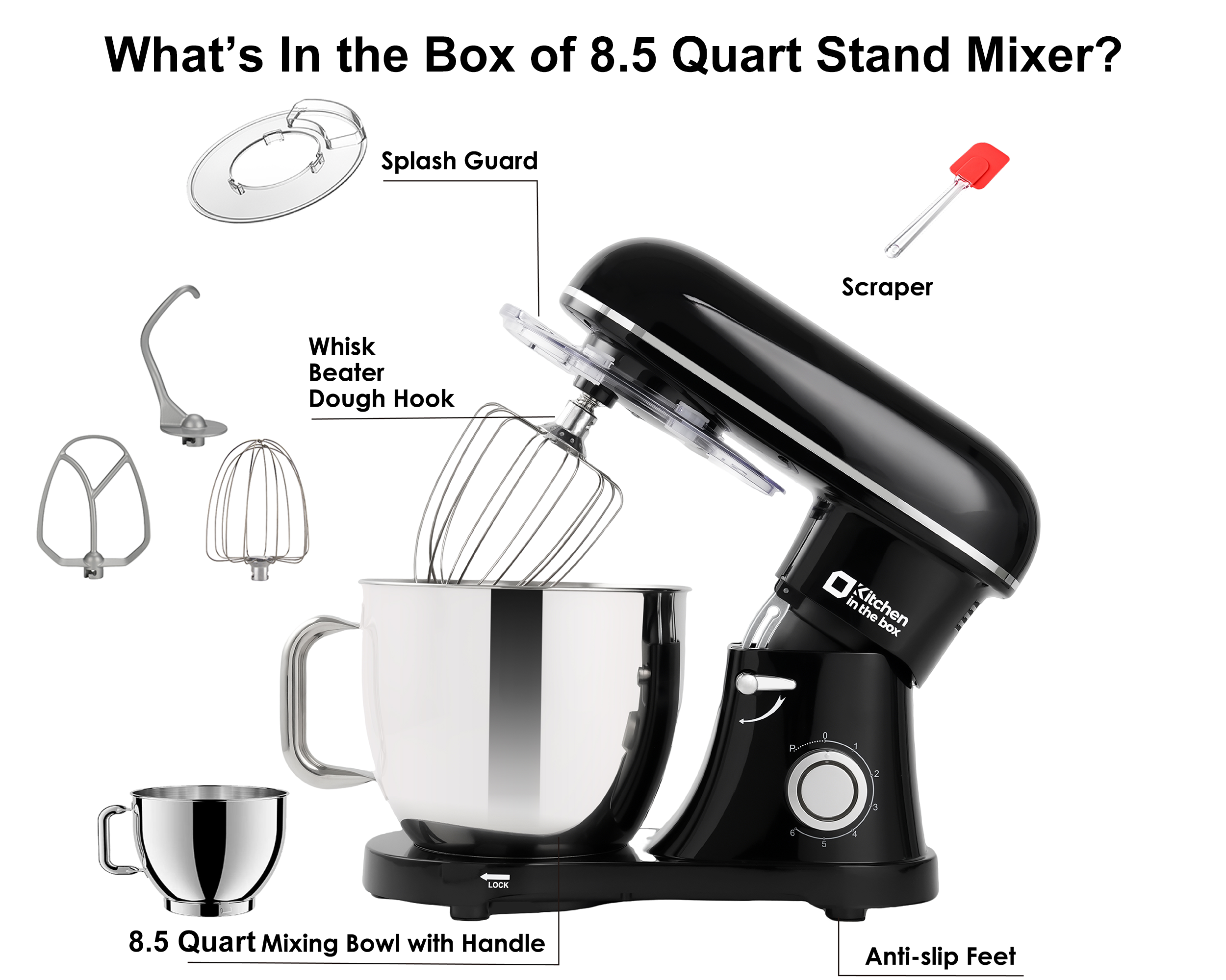 8.5QT Electric Stand Mixer, 900W Power, 6-Speed, Includes Egg Whisk, Dough Hook & Flat Beater, KSM85