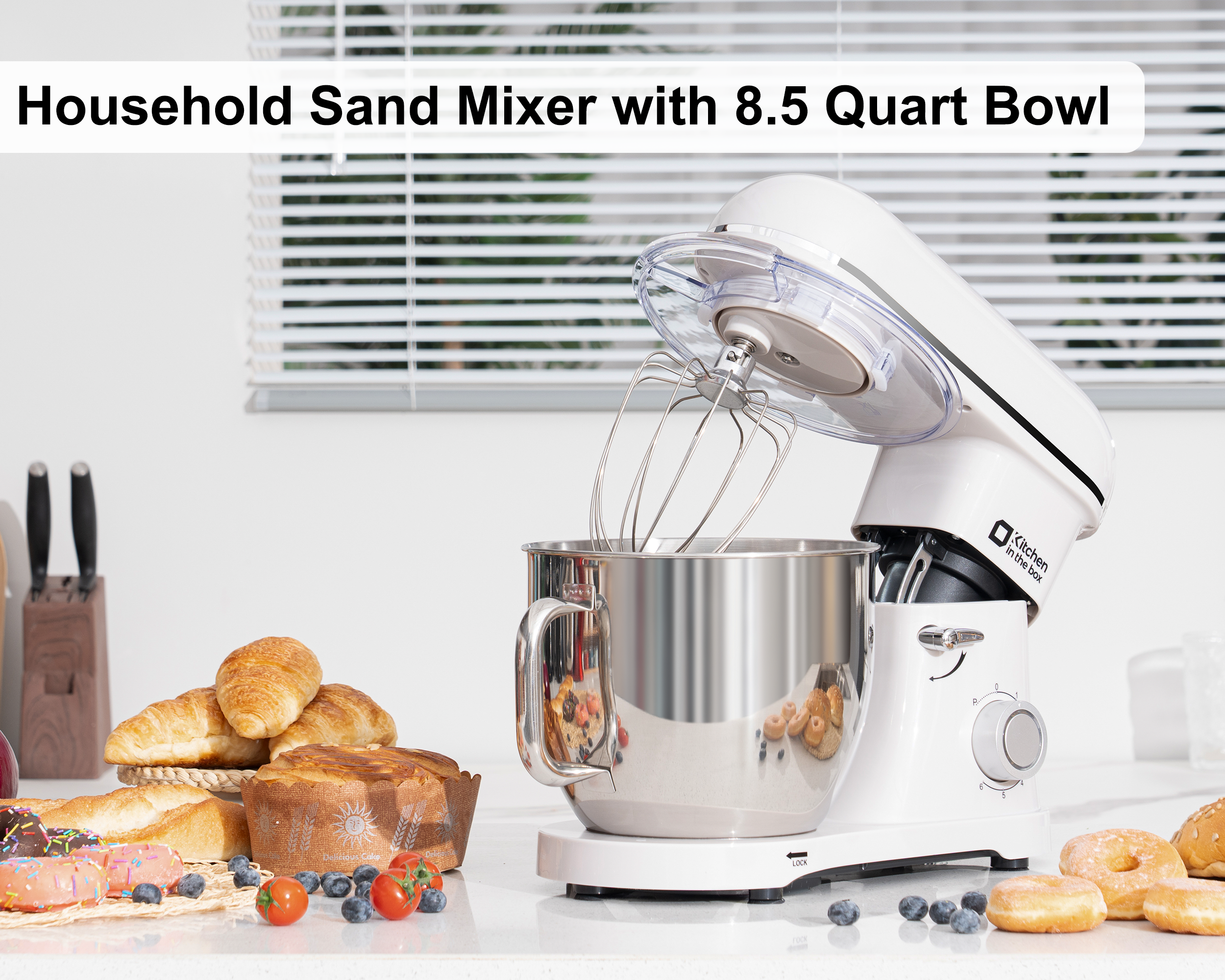 8.5QT Electric Stand Mixer, 900W Power, 6-Speed, Includes Egg Whisk, Dough Hook & Flat Beater, KSM85