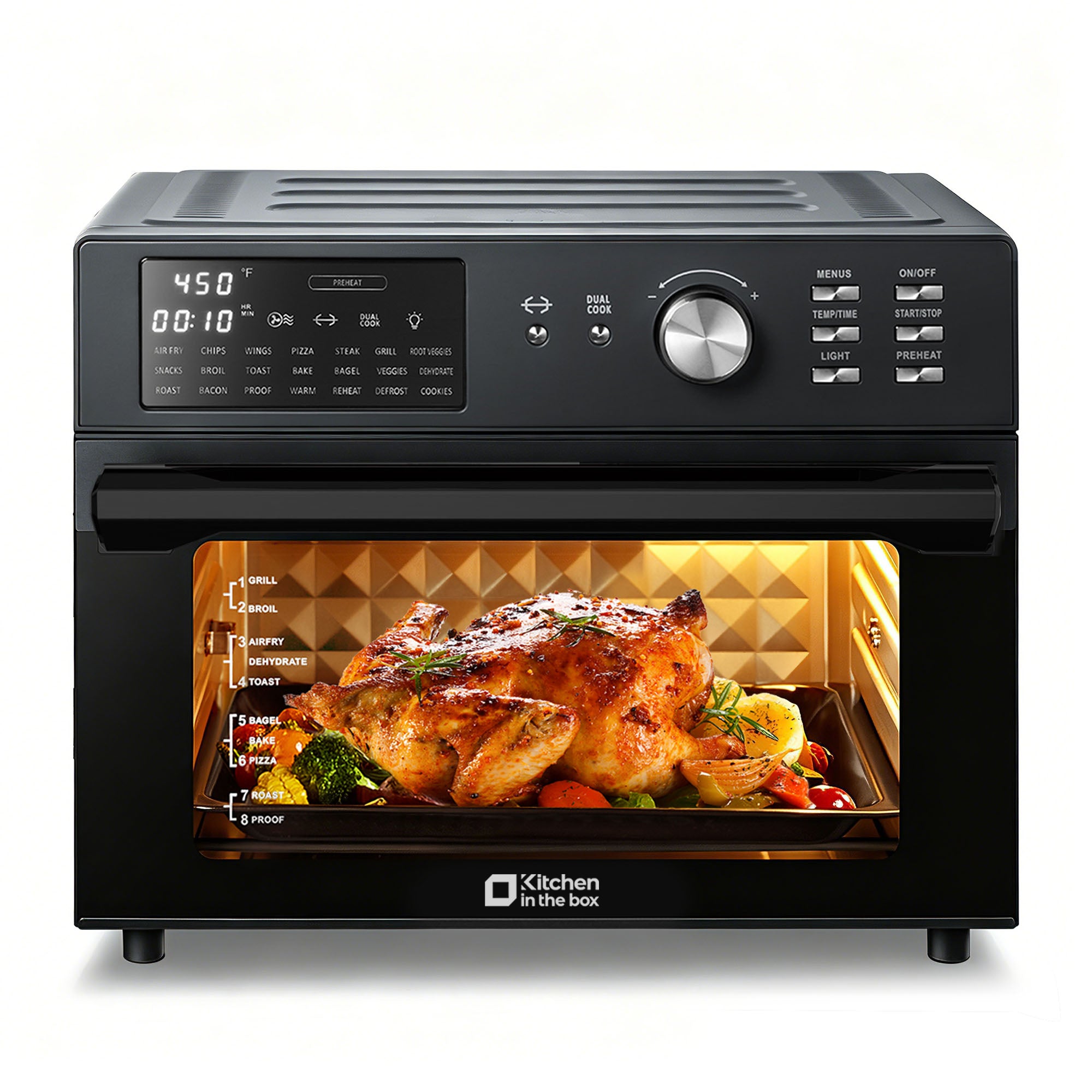 Kitchen in the box 32 QT Air Fryer Oven, 18-in-1 Convection Oven Countertop with Baking, Dehydrate and Rotisserie, 6 Accessories, 1800W, Black