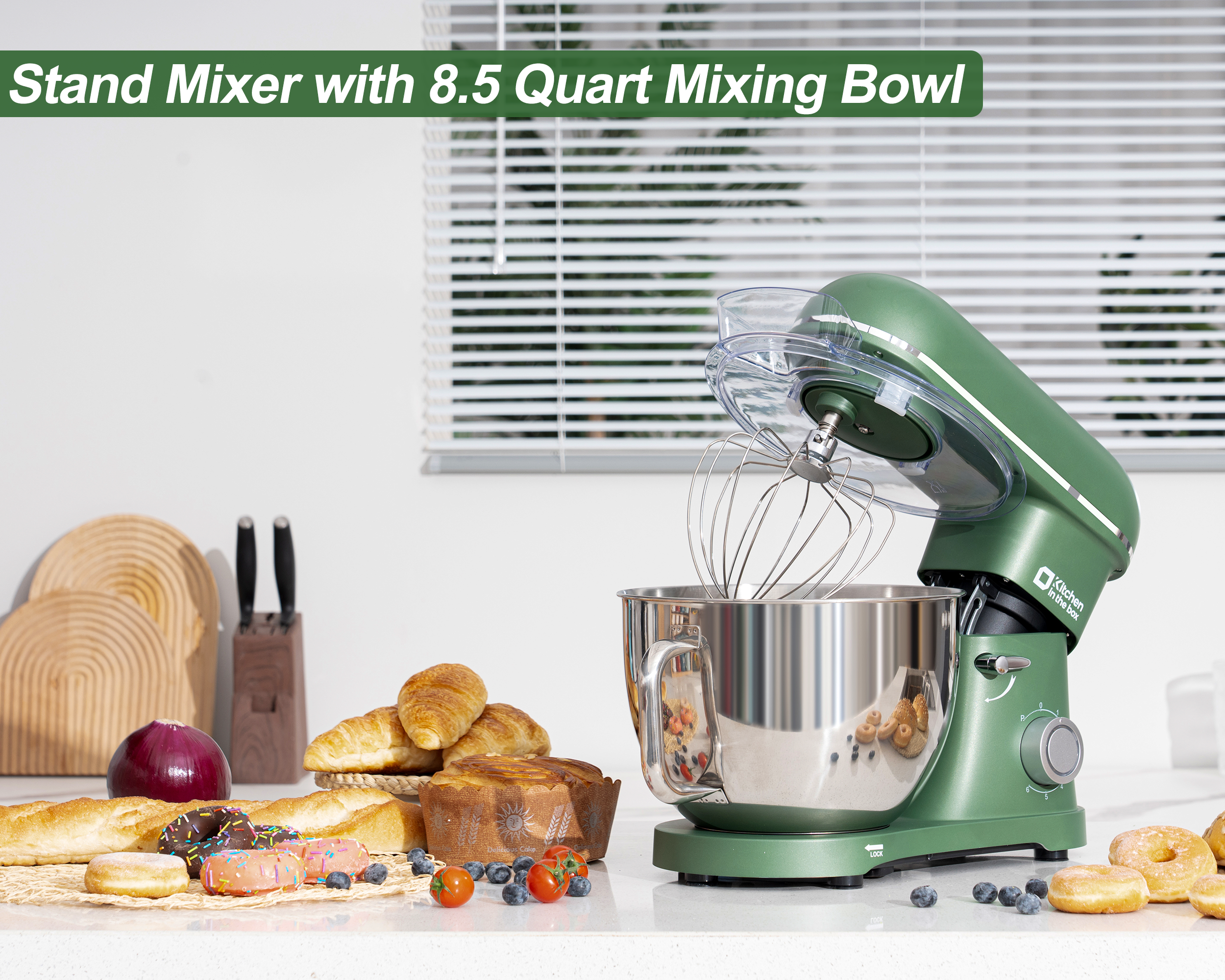 8.5QT Electric Stand Mixer, 900W Power, 6-Speed, Includes Egg Whisk, Dough Hook & Flat Beater, KSM85