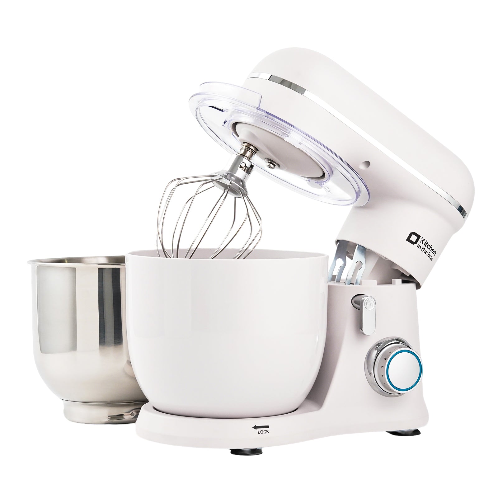 Frost White 3.5-quart kitchen electric mixer with matte finish, two bowls, 10-speed