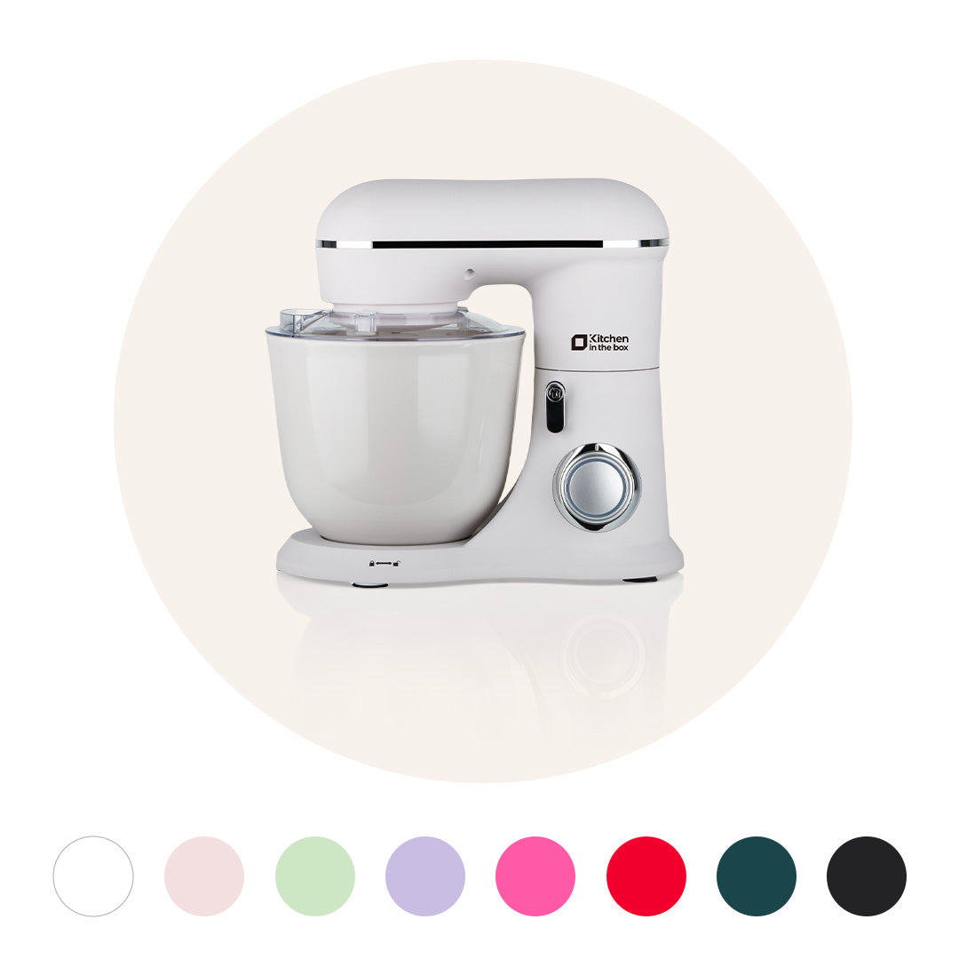 10-speed tilt-head stand mixer with 4.5QT and 5QT matte bowls, includes egg whisk, dough hook, and flat beater