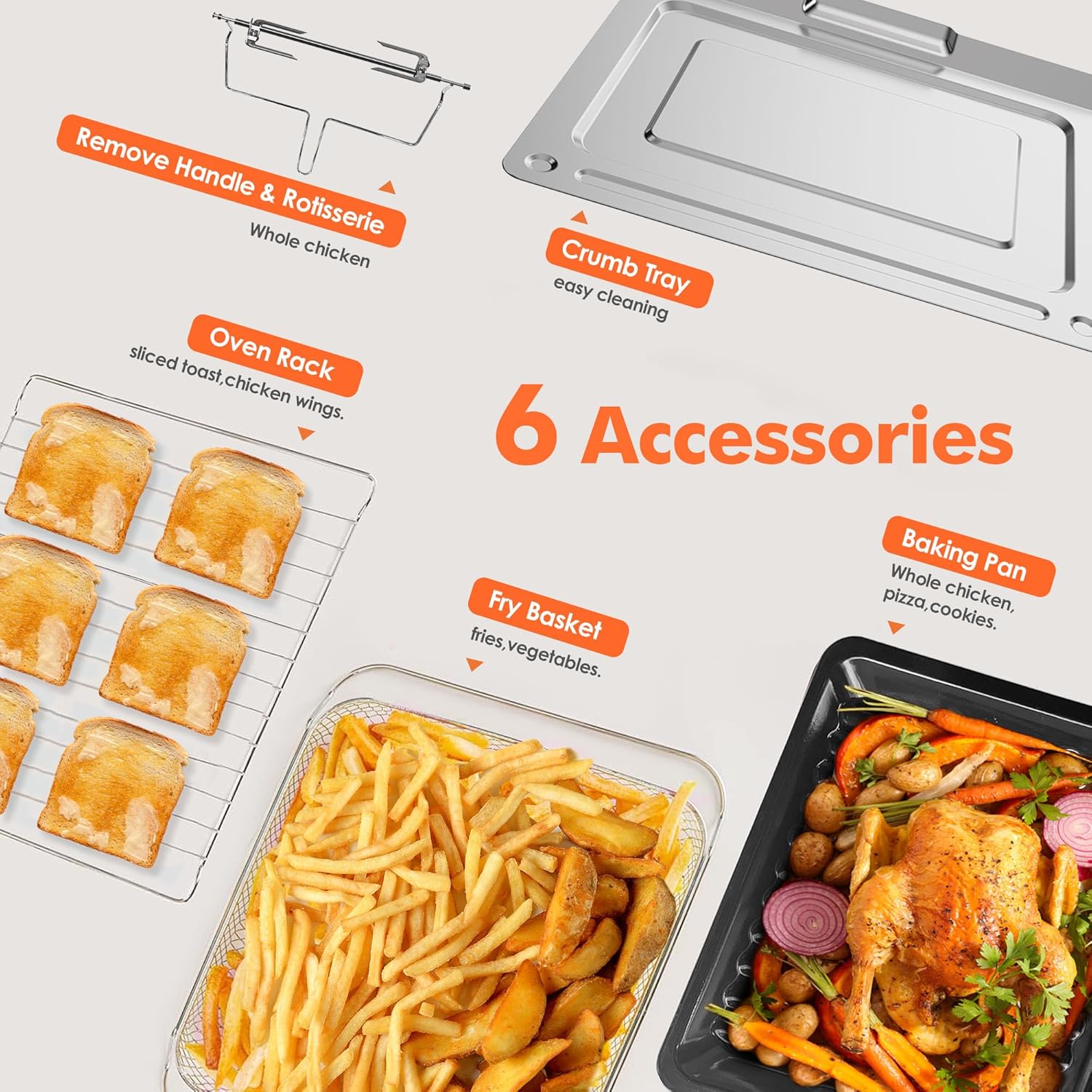 Kitchen in the box 32 QT Air Fryer Oven, 18-in-1 Convection Oven Countertop with Baking, Dehydrate and Rotisserie, 6 Accessories, 1800W, Black