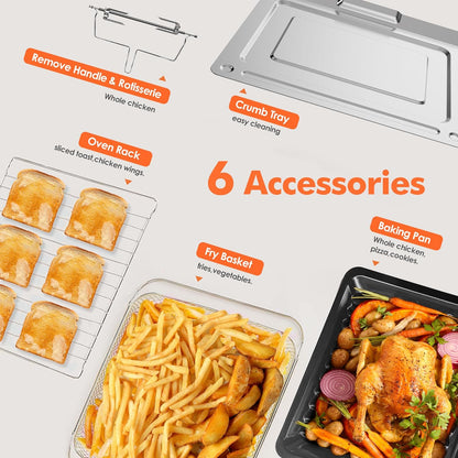 Kitchen in the box 32 QT Air Fryer Oven, 18-in-1 Convection Oven Countertop with Baking, Dehydrate and Rotisserie, 6 Accessories, 1800W, Black