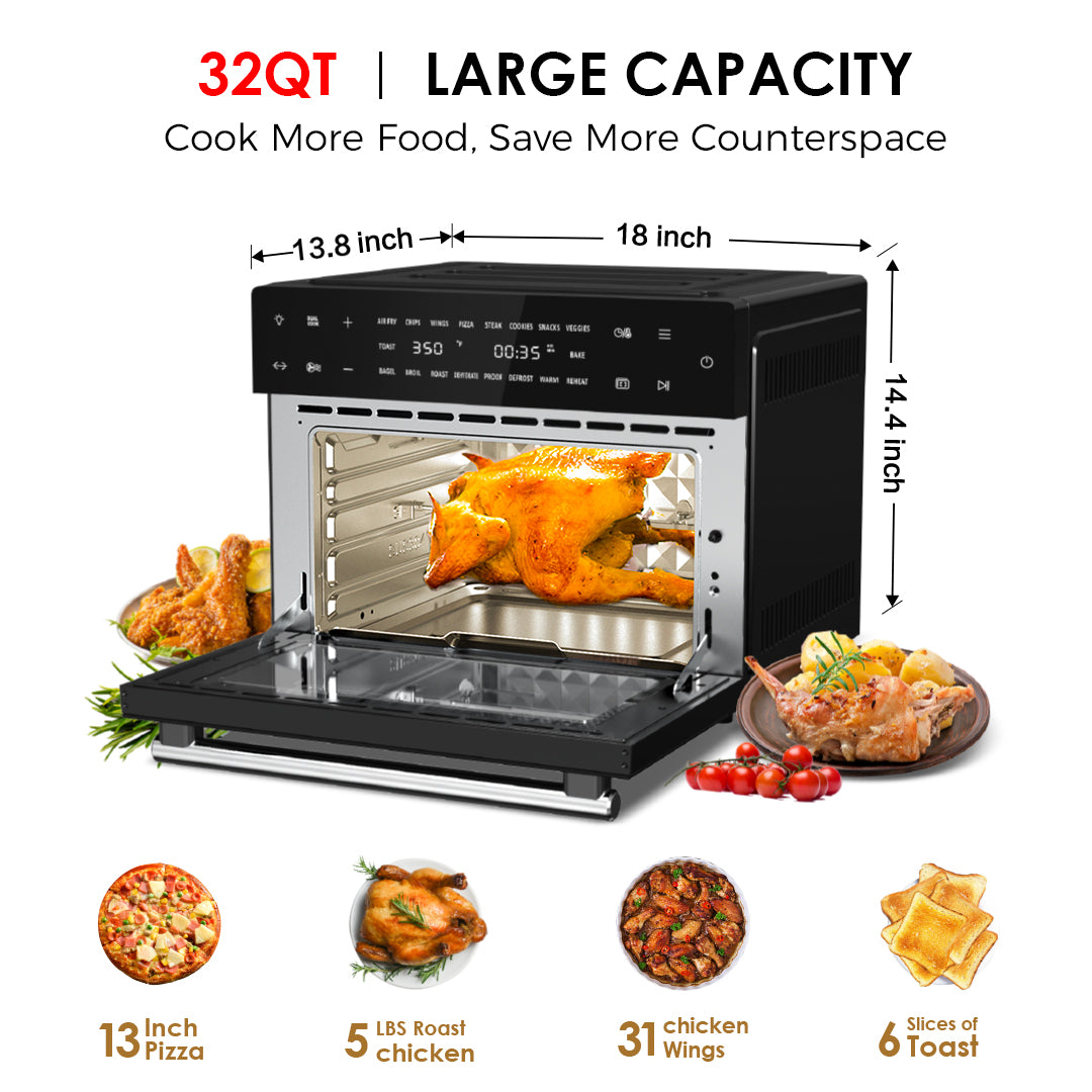 1800W 32 QT Digital Toaster Oven Air Fryer Combo - 19-in-1 Smart Airfryer - Includes 6 Accessories