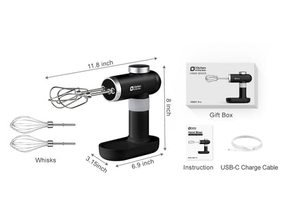 6 Speed Electric Handheld Mixer with Whisks, Cordless Hand Mixer, Knob Adjust, Digital Display, Beaters and the Charging Storage Base, USB-C Charging & Color options