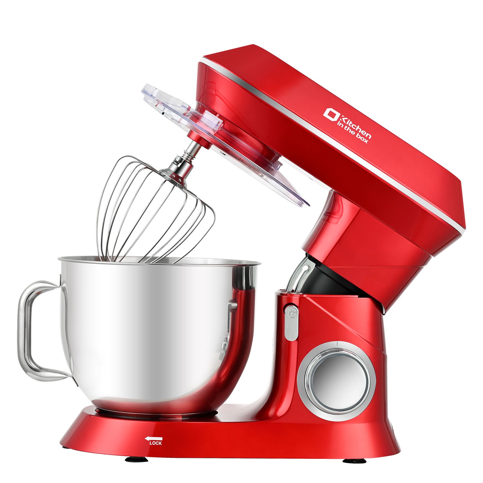 Red 900W 7.5-quart kitchen electric mixer, 6-speed tilt-head food mixer for baking with dough hook, wire whip, and beater