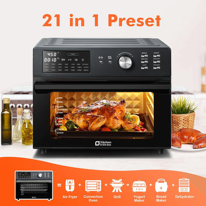 Kitchen in the box 32 QT Air Fryer Oven, 18-in-1 Convection Oven Countertop with Baking, Dehydrate and Rotisserie, 6 Accessories, 1800W, Black