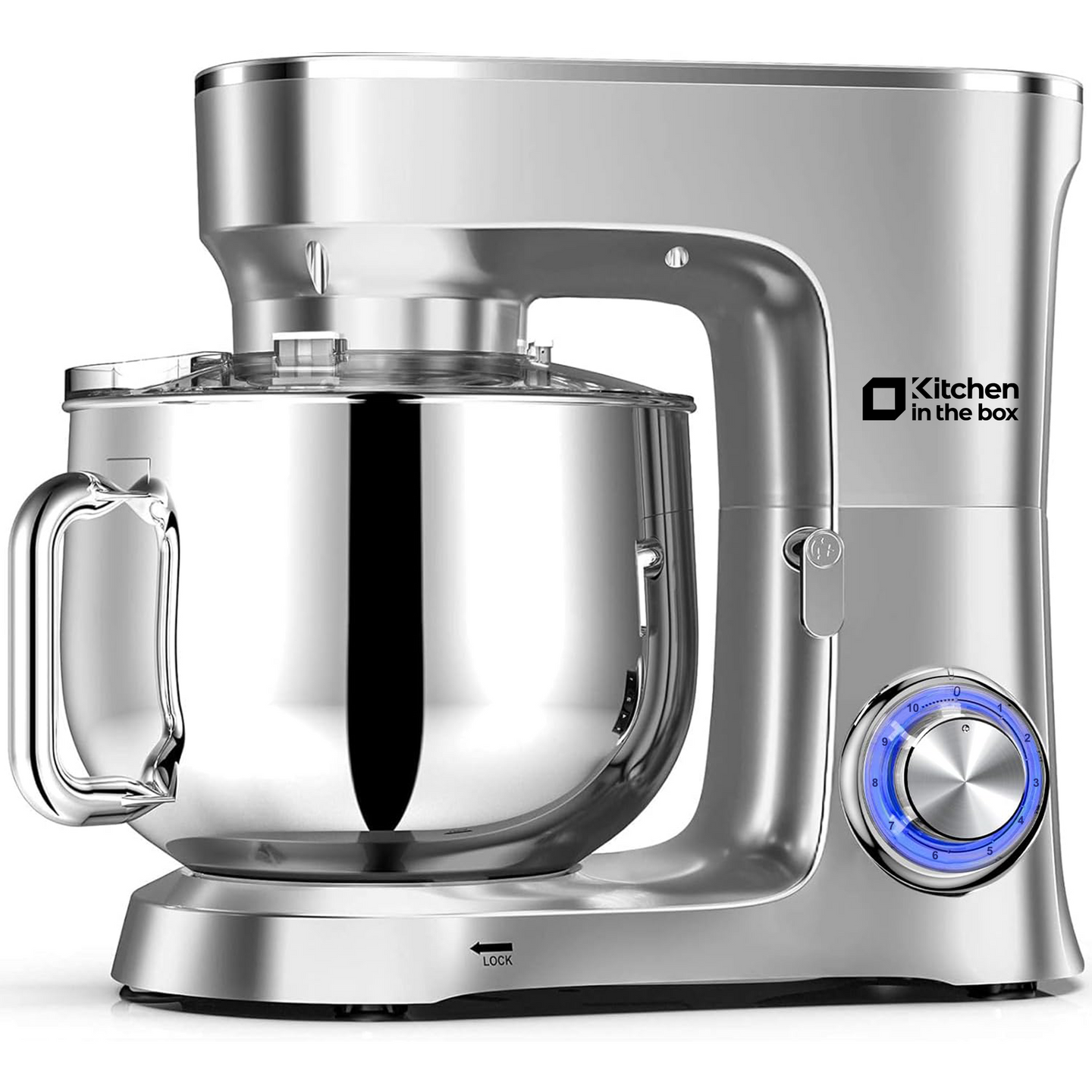 Silver 900W 8.5-quart kitchen electric mixer, 10-speed tilt-head food mixer with dough hook, wire whip, flat beater, and splash guard