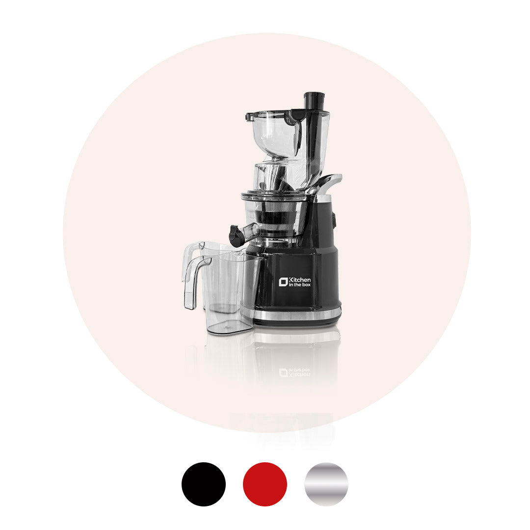 Cold press juicer machine with 83 mm wide chute for whole fruits and vegetables, high efficiency, BPA-free design