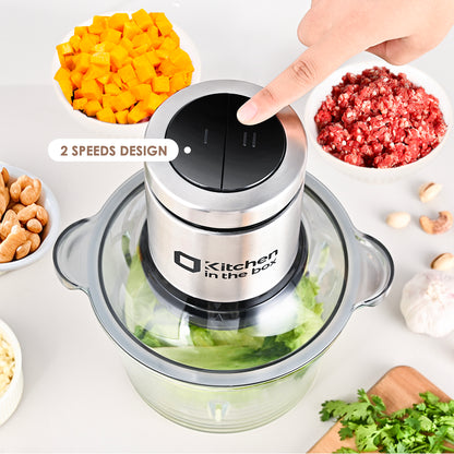 2-Bowl (8 Cup + 8 Cup) Electric Food Processor - 400W Small Food Chopper with Container, Meat Grinder for Home Use, Ideal for Baby Food Processing - BLACK