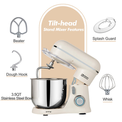 Kitchen in the Box Stand Mixer, 3.5 QT Small Kitchen Electric Stand Mixer, 10-Speed Beginner-Friendly Dough Mixer for Baking, Cake, with Dishwasher-Safe Dough Hook, Beater & Egg Whisk