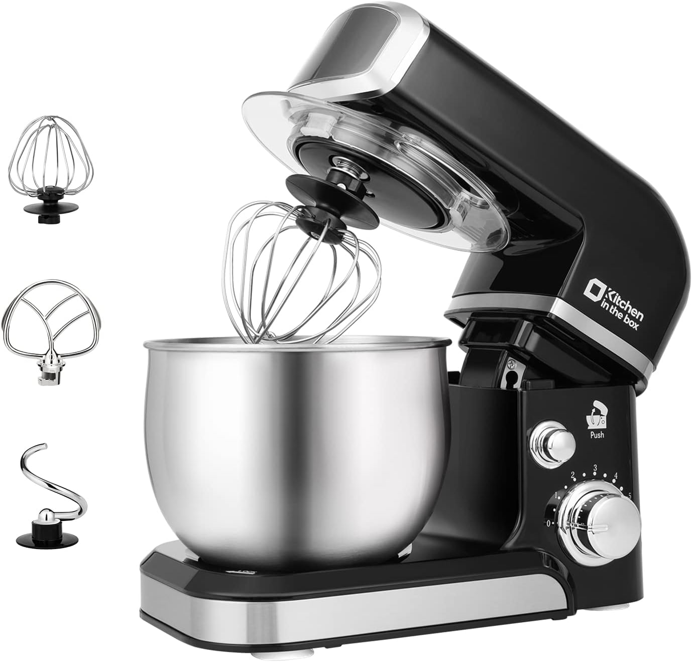 300W Tilt-Head Electric Stand Mixer, 3-in-1 Function, 6 Speeds, 3.2QT Stainless Steel Bowl - Black