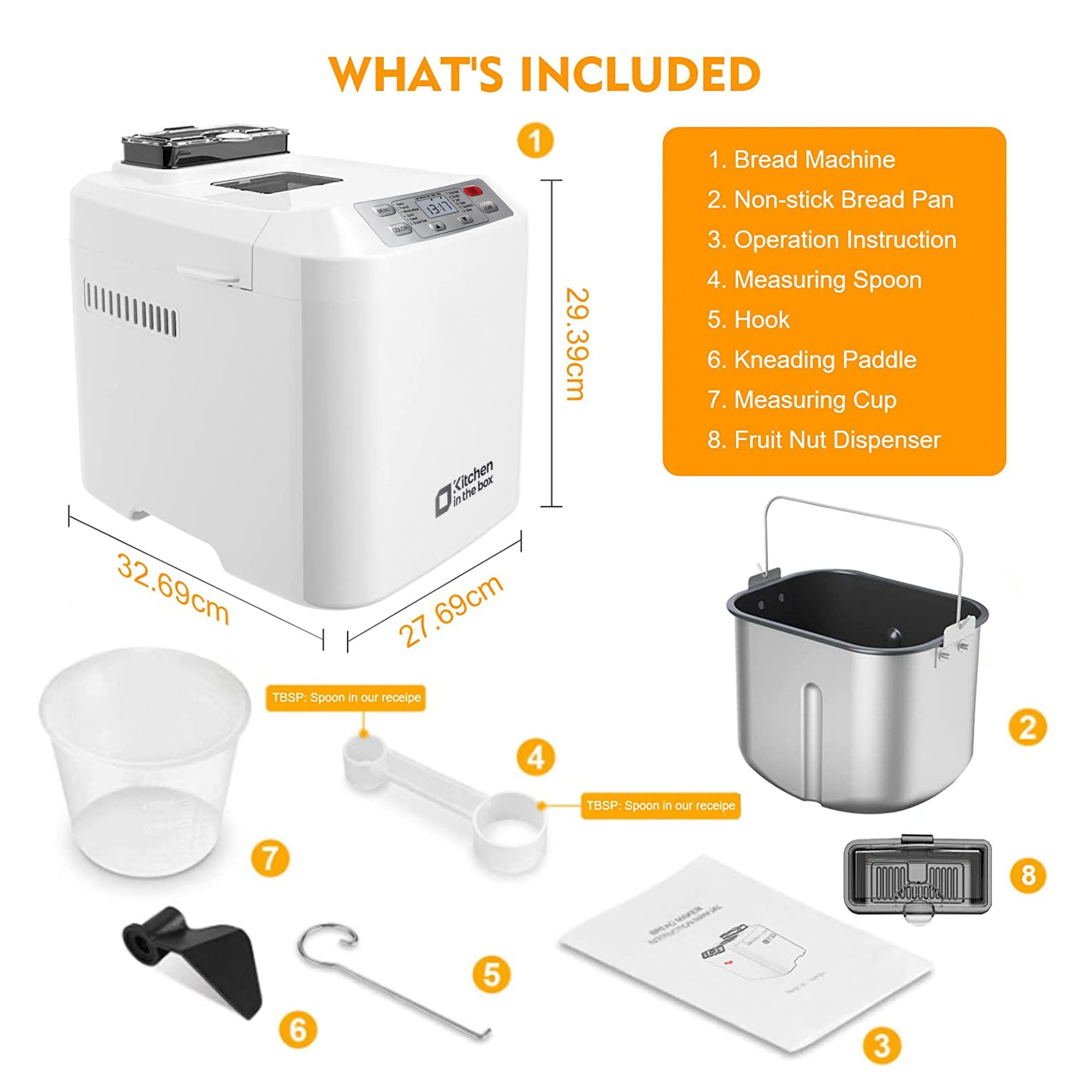 Bread Maker Machine, Auto Fruit Nut Dispenser, 12 Presets,  2LB Capacity, LCD Display, 13 Hour Delay Timer