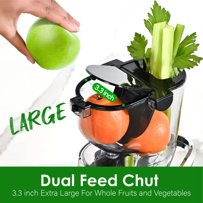 Cold Press Juicer Machines, Slow Masticating Juicer With 83mm Big Wide Chute for Whole Fruits and Vegetables, BPA-Free，High Juice Yield Juice Extractor Maker , Easy to Clean