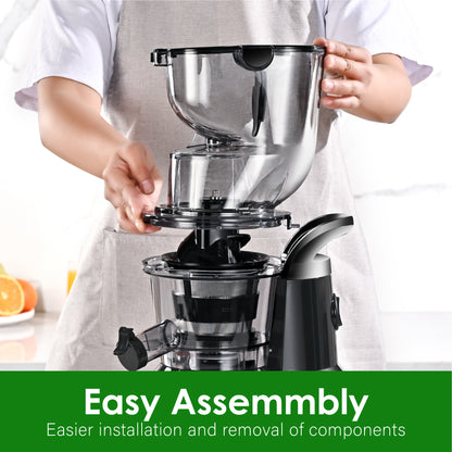 Cold Press Juicer Machines, Slow Masticating Juicer With 83mm Big Wide Chute for Whole Fruits and Vegetables, BPA-Free，High Juice Yield Juice Extractor Maker , Easy to Clean