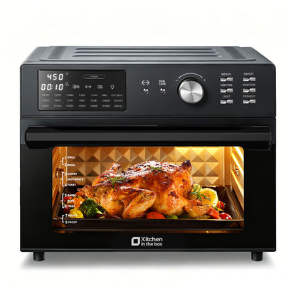 Kitchen in the box 32 QT Air Fryer Oven, 18-in-1 Convection Oven Countertop with Baking, Dehydrate and Rotisserie, 6 Accessories, 1800W, Black