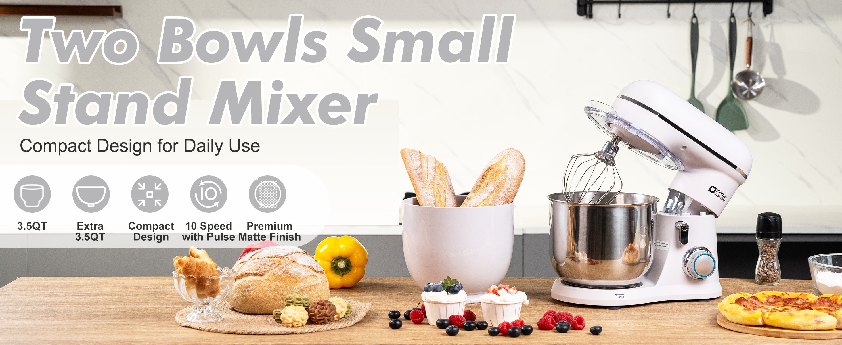 3.5QT Stand Mixer for Baking | Two Bowls, 10-Speed Settings Included