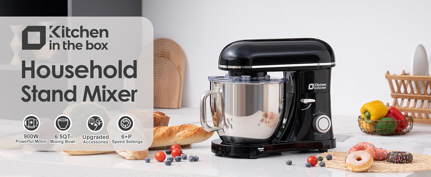 900W Mixer Stand | 6.5QT 6-Speed Tilt-Head, Electric, 3 Attachments