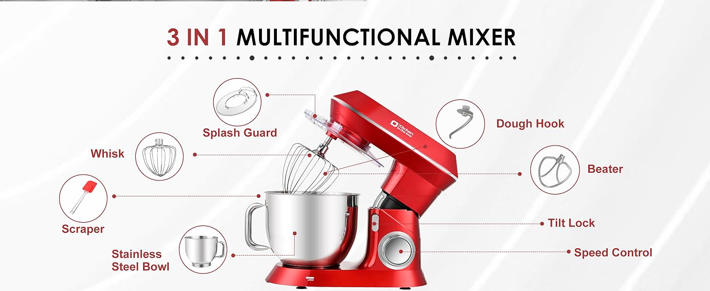 900W 7.5QT Kitchen Electric Mixer, 6-Speed Tilt-Head Food Mixer for Ba